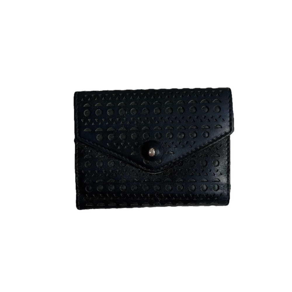 ALAIA Wallet Leather Laser Cut Out Fold Over Card Holder